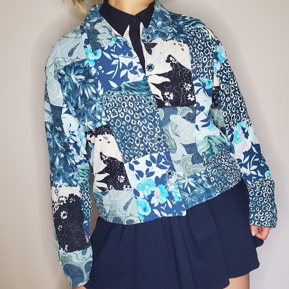 Casual Studio Blue Floral Patchwork Jacket - image 3